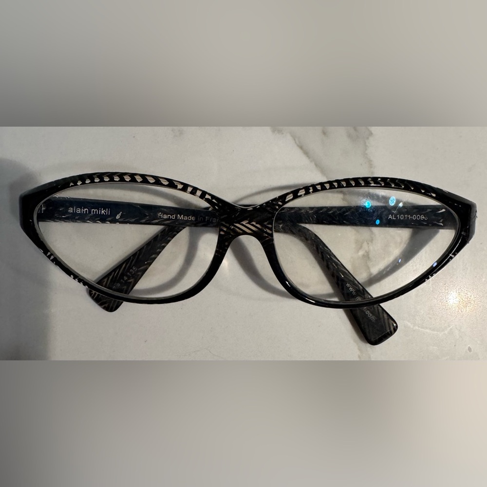 Alain Mikli France Eyeglasses Frames black striped cat eye zebra mod AL1011 0003